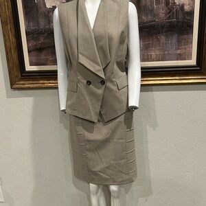 Antonio Melani Beige Sleeveless Blazer and Skirt Set